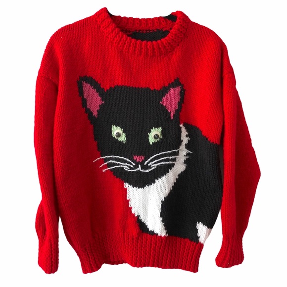 Sweaters - Chunky Knit Cat Sweater Small